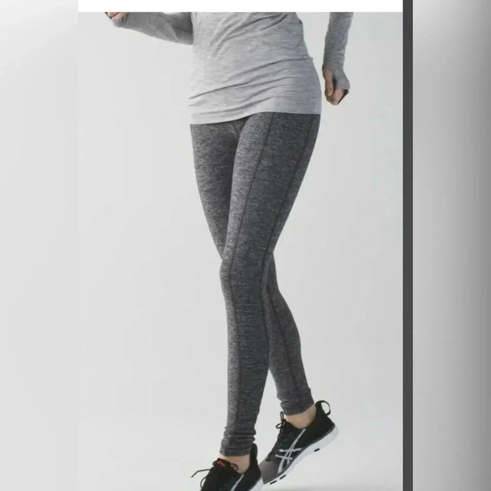 ! Lululemon Run: Turn Around Tight Heathered Black Hidden Pockets Size 8